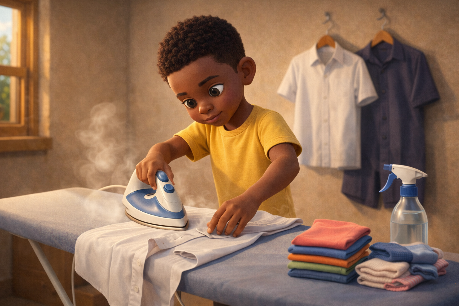 Boy getting ready for school