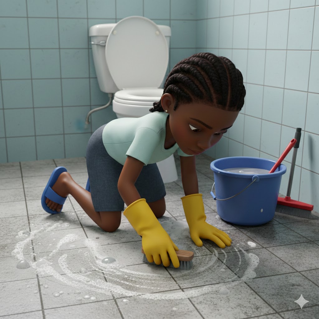 Girl keeping her space clean